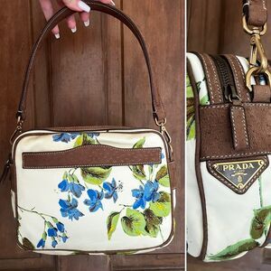 PRADA Floral Nylon Leather Hobo Baguette Shoulder Bag Re Edition